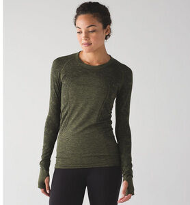 Lululemon Swiftly Tech Long Sleeve Crew in Dark Olive Sz 8